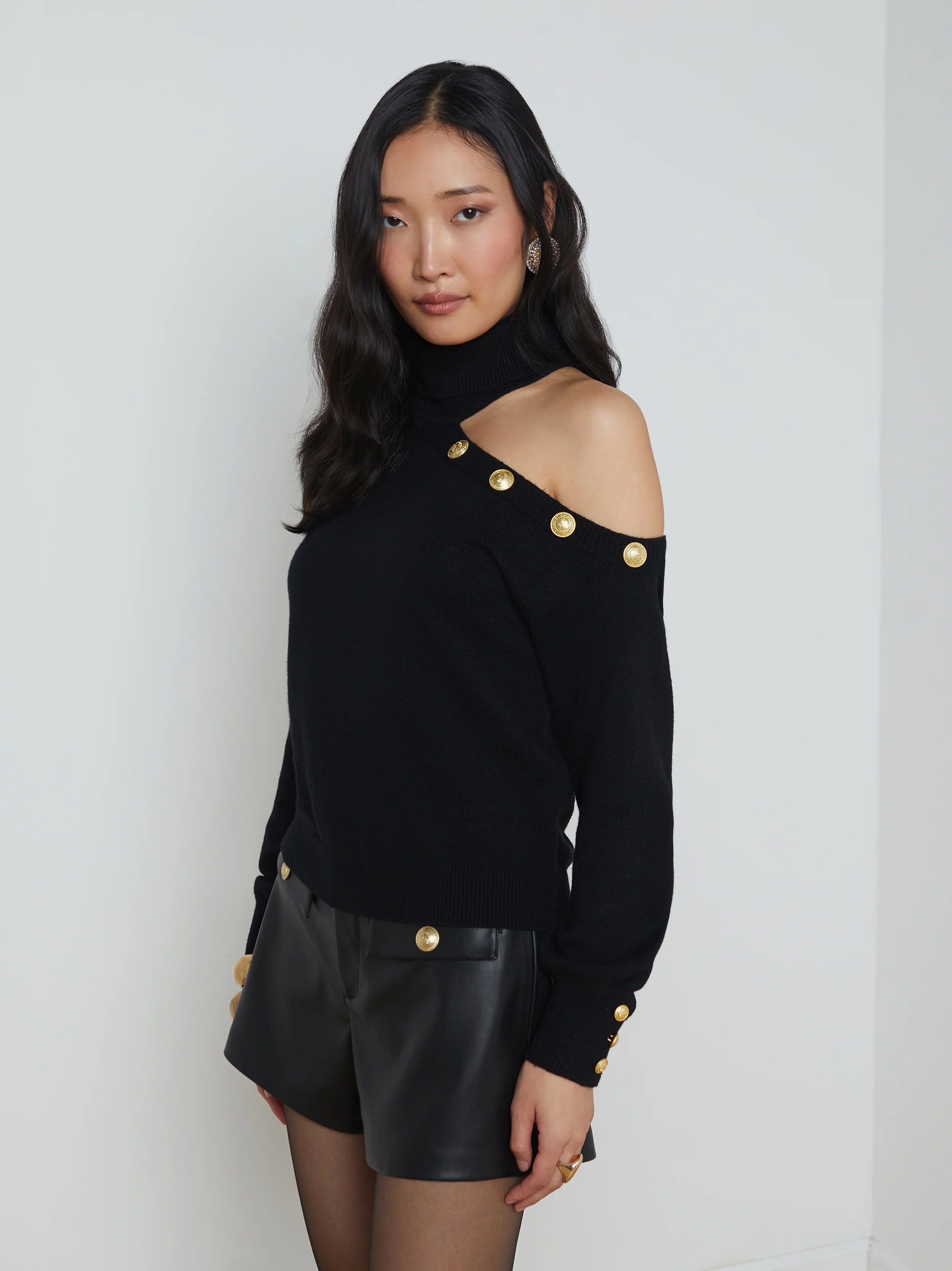 Black and gold turtleneck discount
