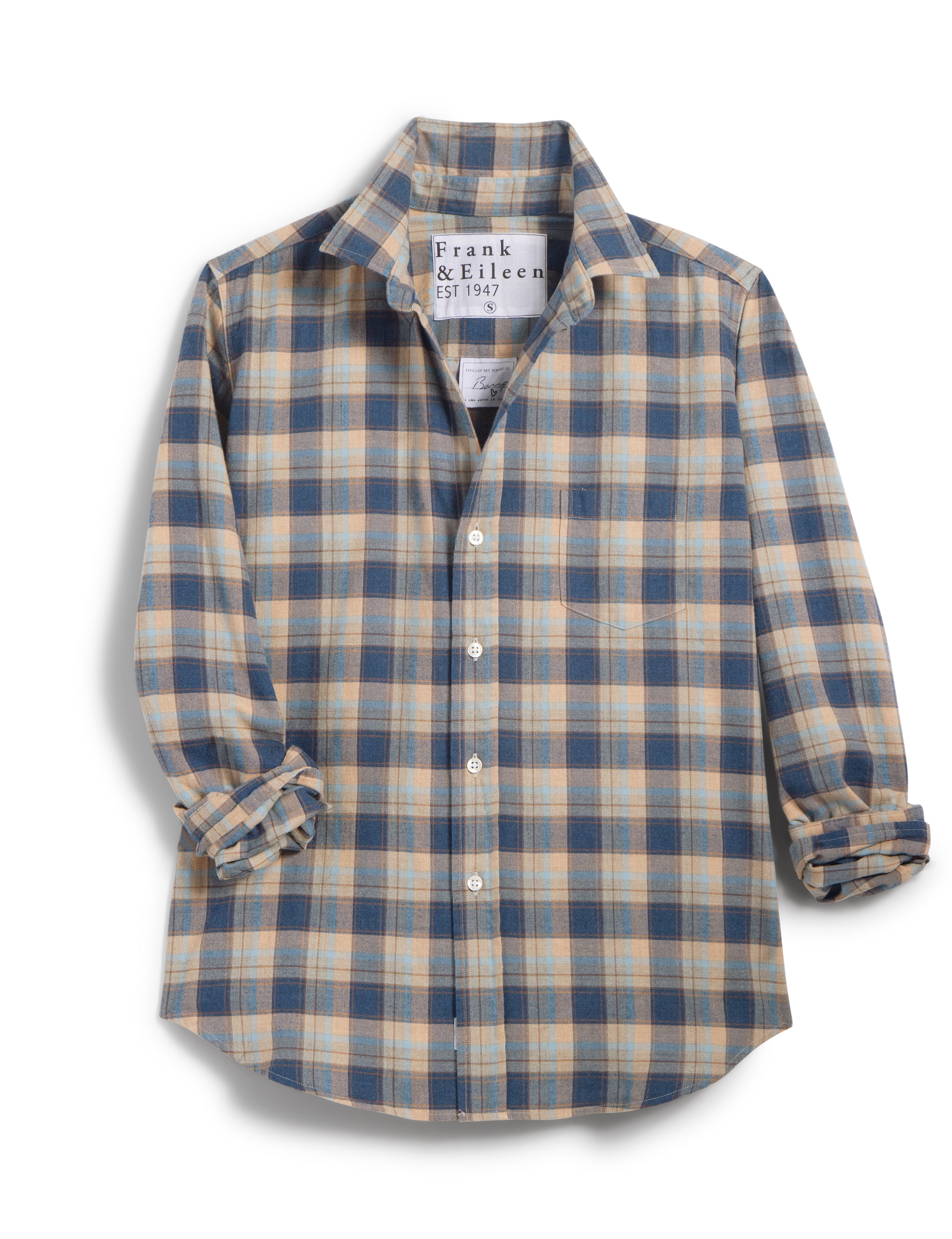 Frank & Eileen Button up BARRY Shirt Blue selling Madras Plaid Size XS